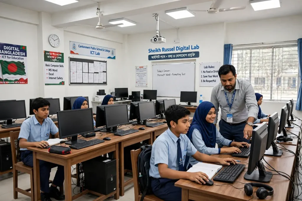 বিদ্যালয়ের আধুনিক আইসিটি ল্যাবে শিক্ষার্থীরা